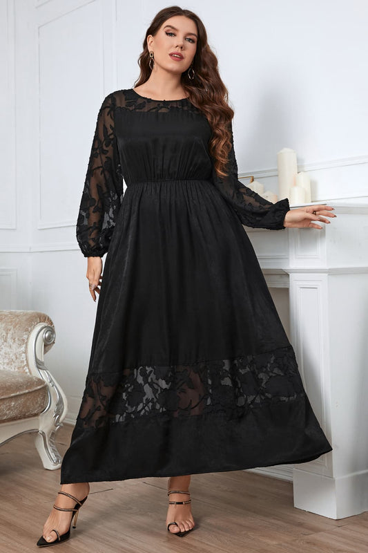 Casual Dreses Apparel Plus Size Embroidery Round Neck Long Sleeve Maxi Dress